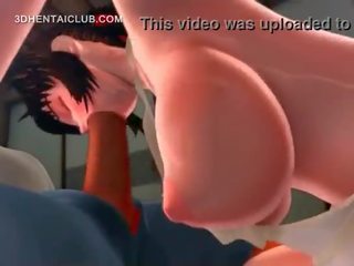 Stor titted anime babe gi blowjob blir munn jizzed