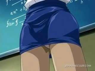Animen skola läraren i kort kjol visar fittor