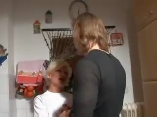 Hot blonde german granny banged in kitchen