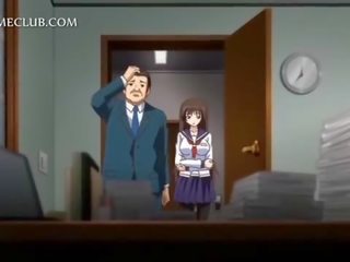 Anime girl in school uniform blowing large cock